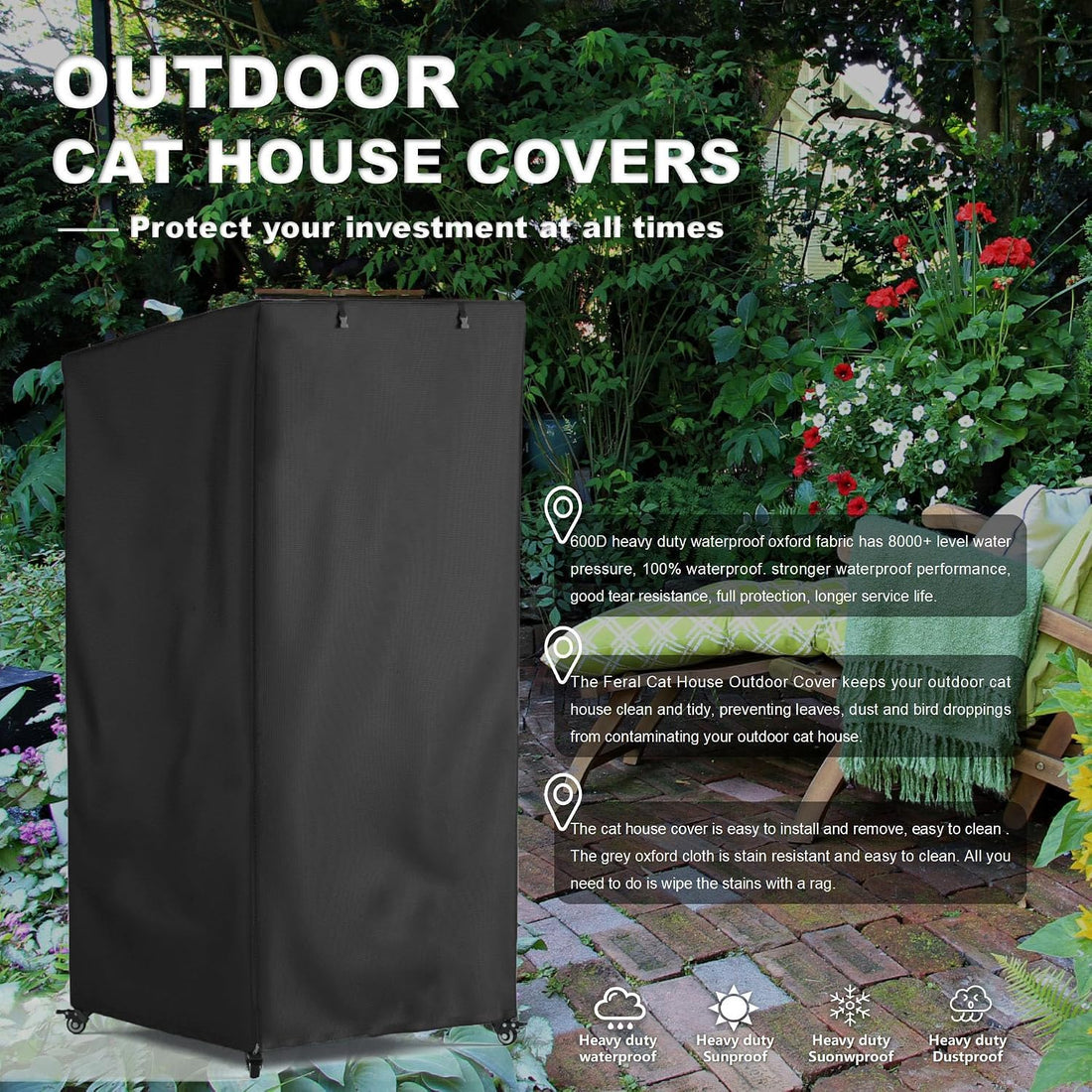 Outdoor Cat House Cover, Super Waterproof Feral Cattery Cat Cover