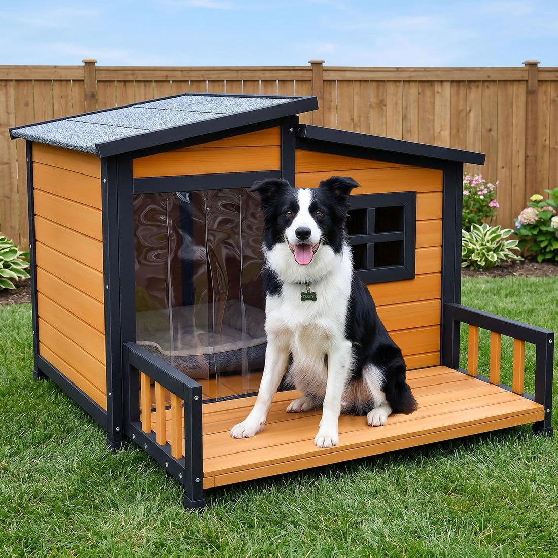 Large Dog House Outdoor Elevated Wooden Dog Kennel with Porch 39"