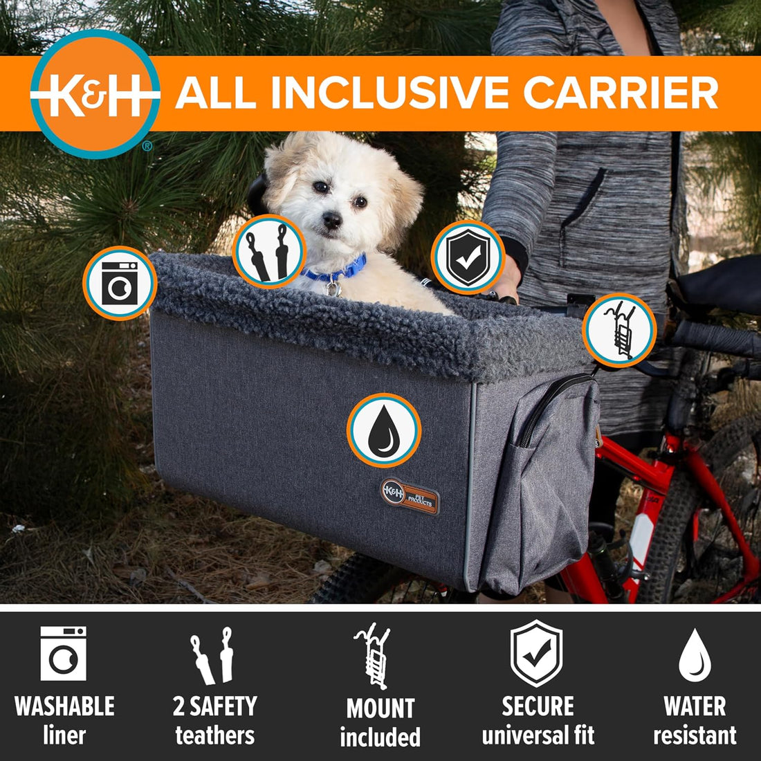 K&H Dog Bike Basket, Travel Bicycle Basket for Pets, Front Mount