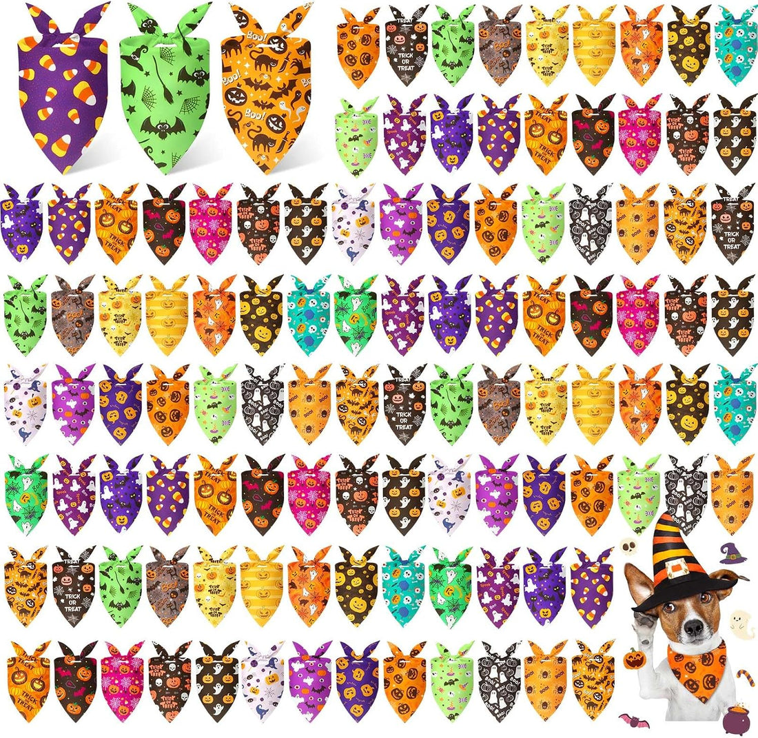 Preboun 100 Pcs Halloween Dog Bandanas Bulk