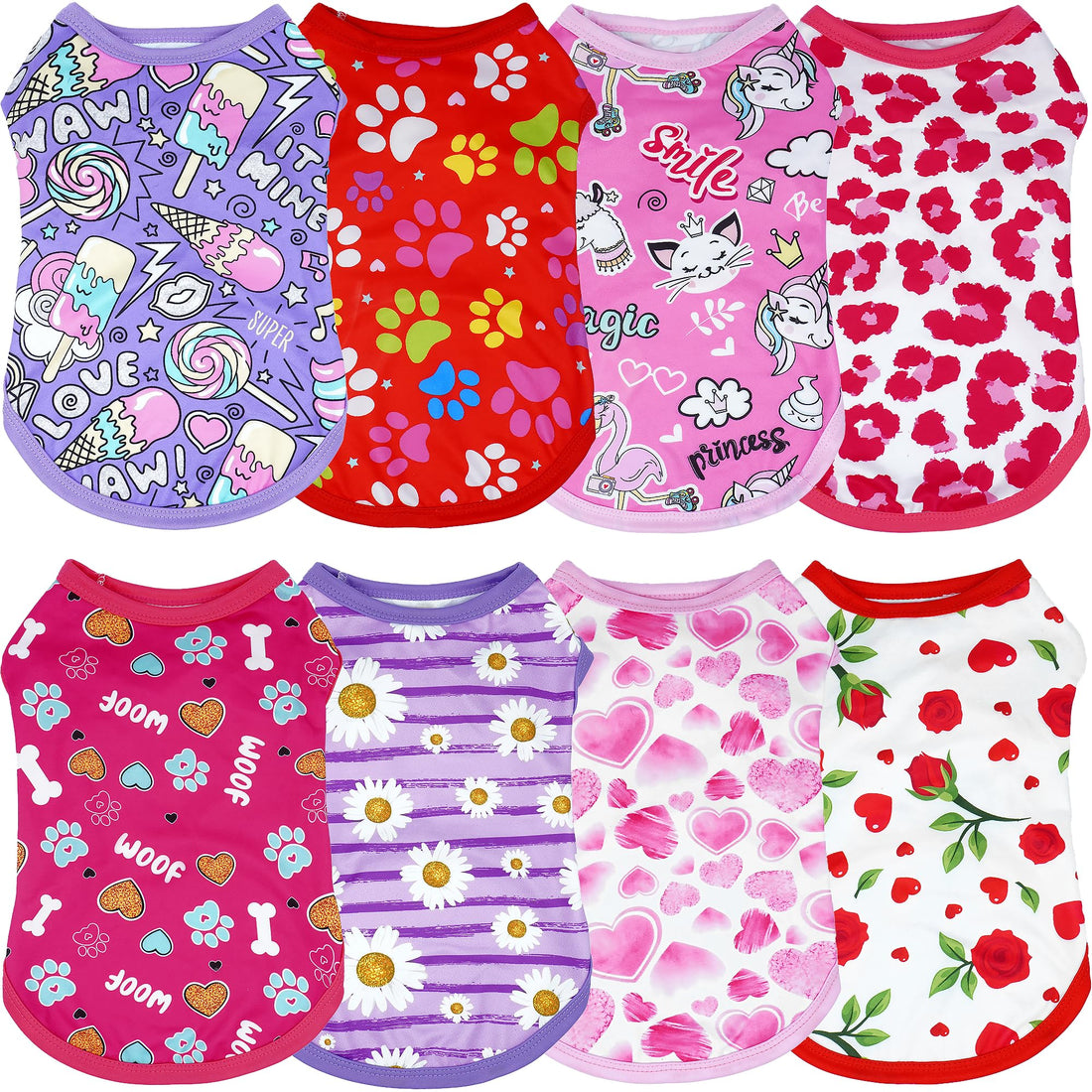 JpGdn 8PCS/Pack Dog Shirts Pink for Small Dog Girl Female Sleeveless