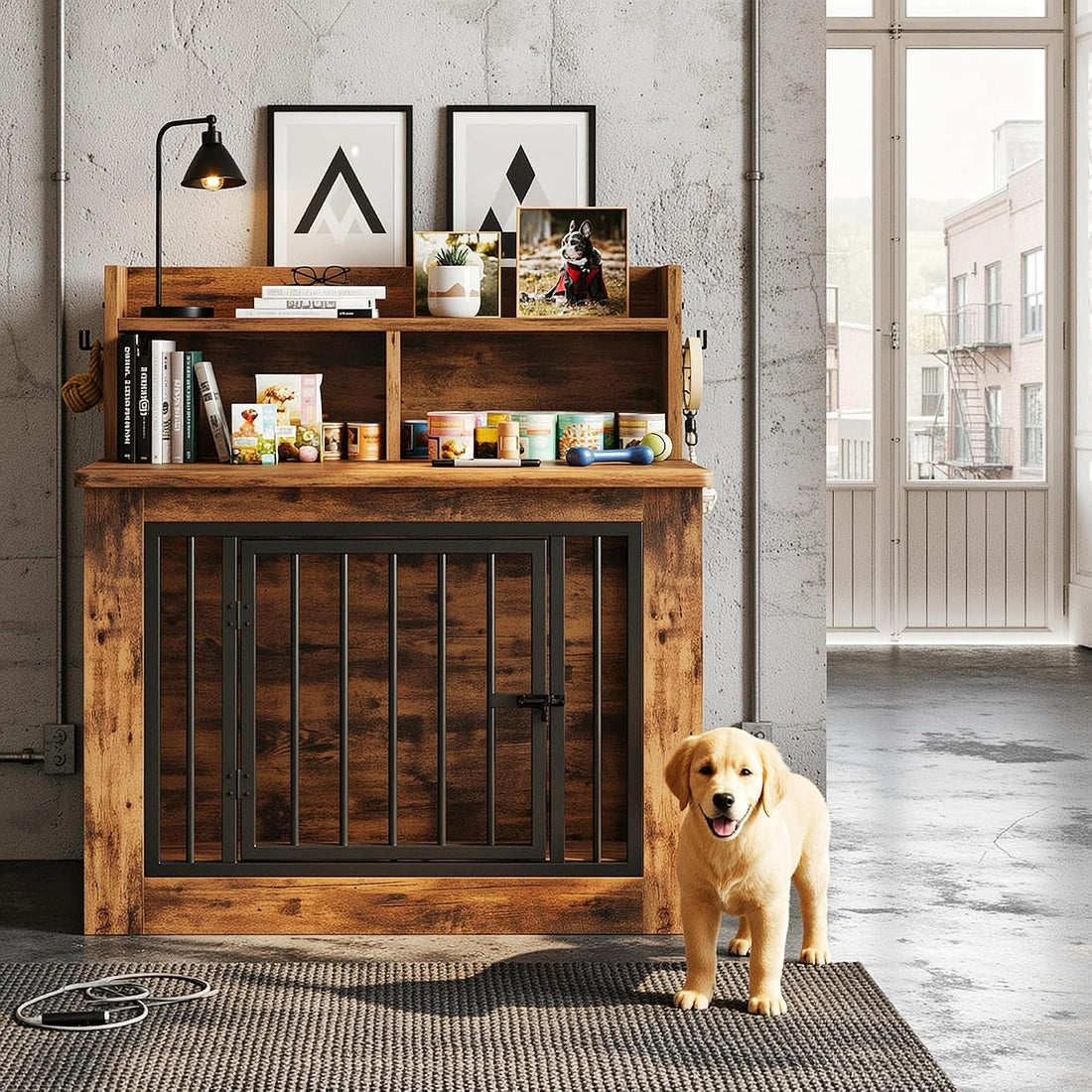 IRONCK 33.4" Small Dog Crate Furniture with Storage Hooks