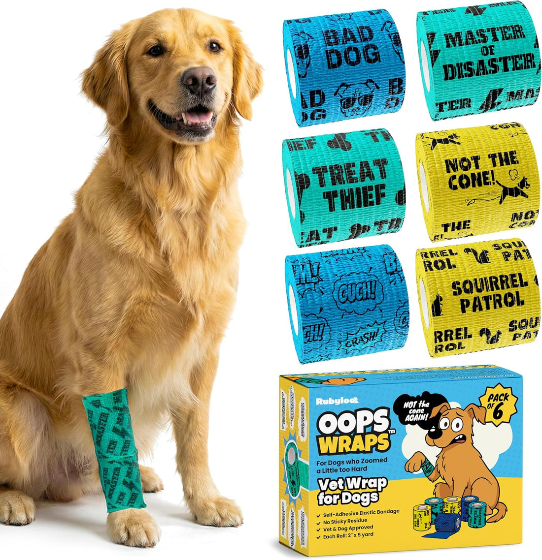 Funny Vet Wrap for Dogs, 2in Self-Adhesive Bandage Tape, 6 Pack Girls