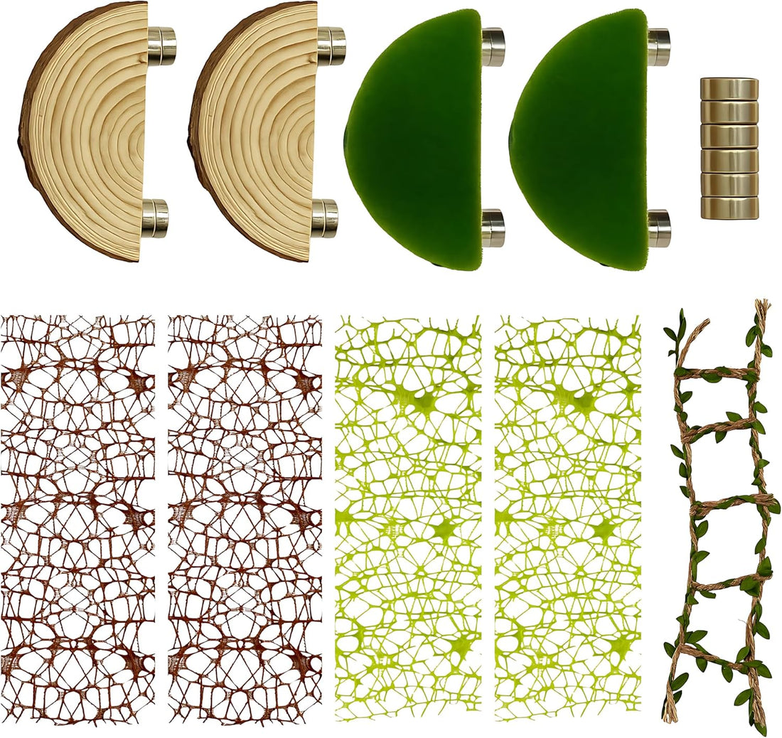 Jumping Spider Enclosure Accessories - 2 Wood Ledges & 4 Climbing Webs