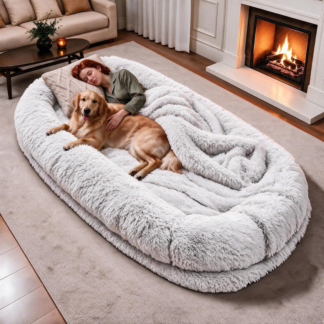 Grey Human Dog Bed - 71''x45''x12'' Size Fits Adult and Pet