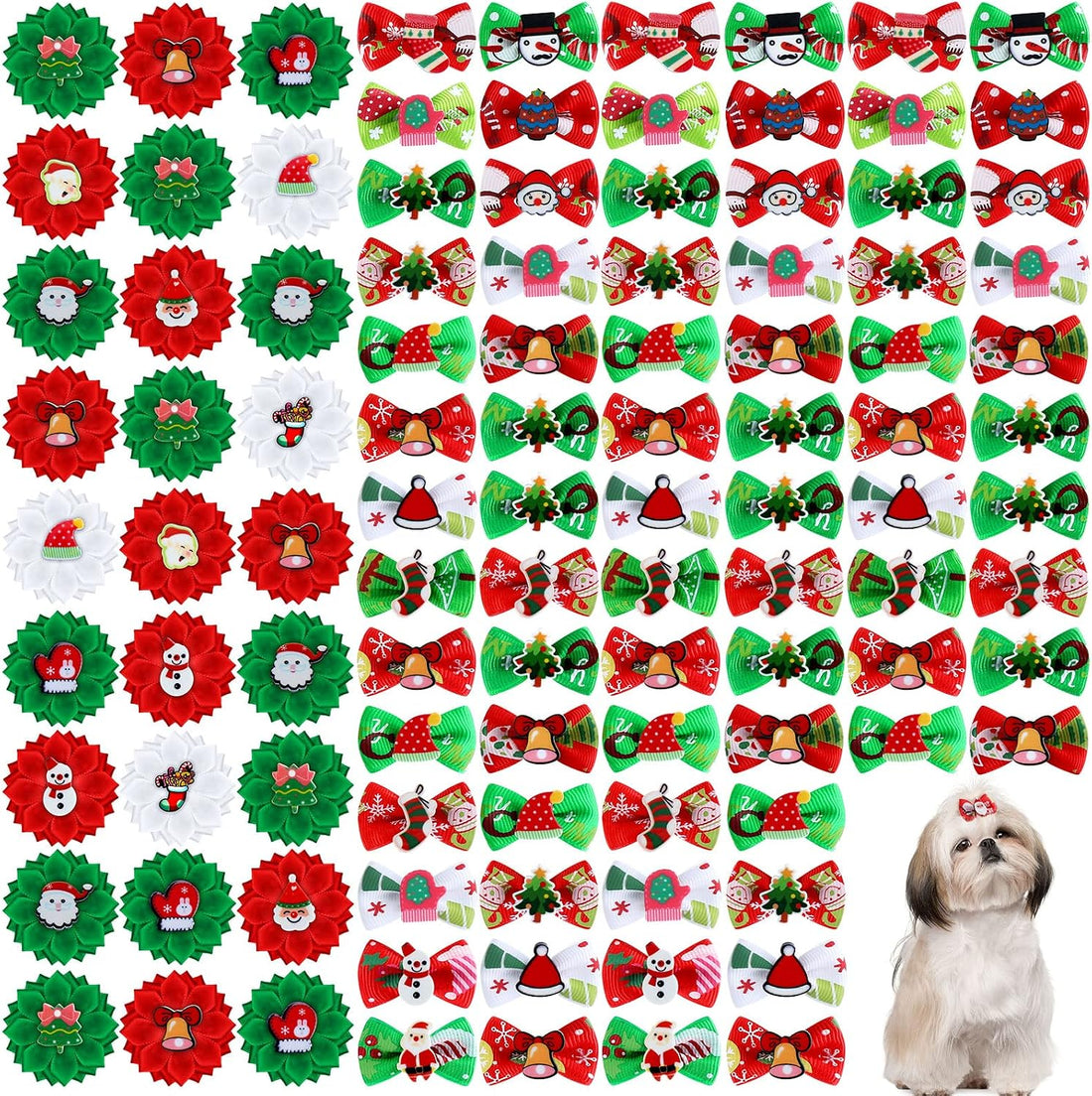 Weewooday 70 Pcs Dogs Hair Dog Bows Bowtie with Rubber Band