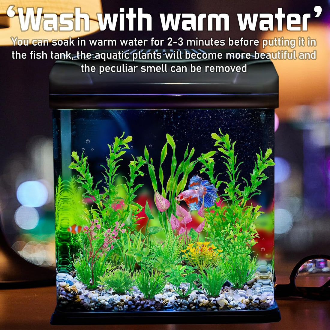 Ameliade 14 PCS Soft Plastic Aquarium Plants Green Fish Tank Decor Set