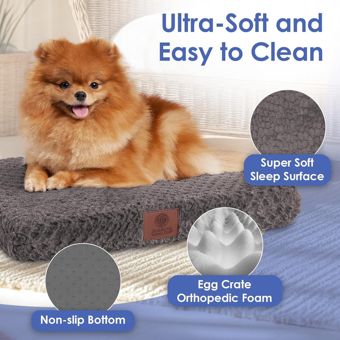 AKC Orthopedic Memory Foam Dog Crate Mat, 24" x 19"