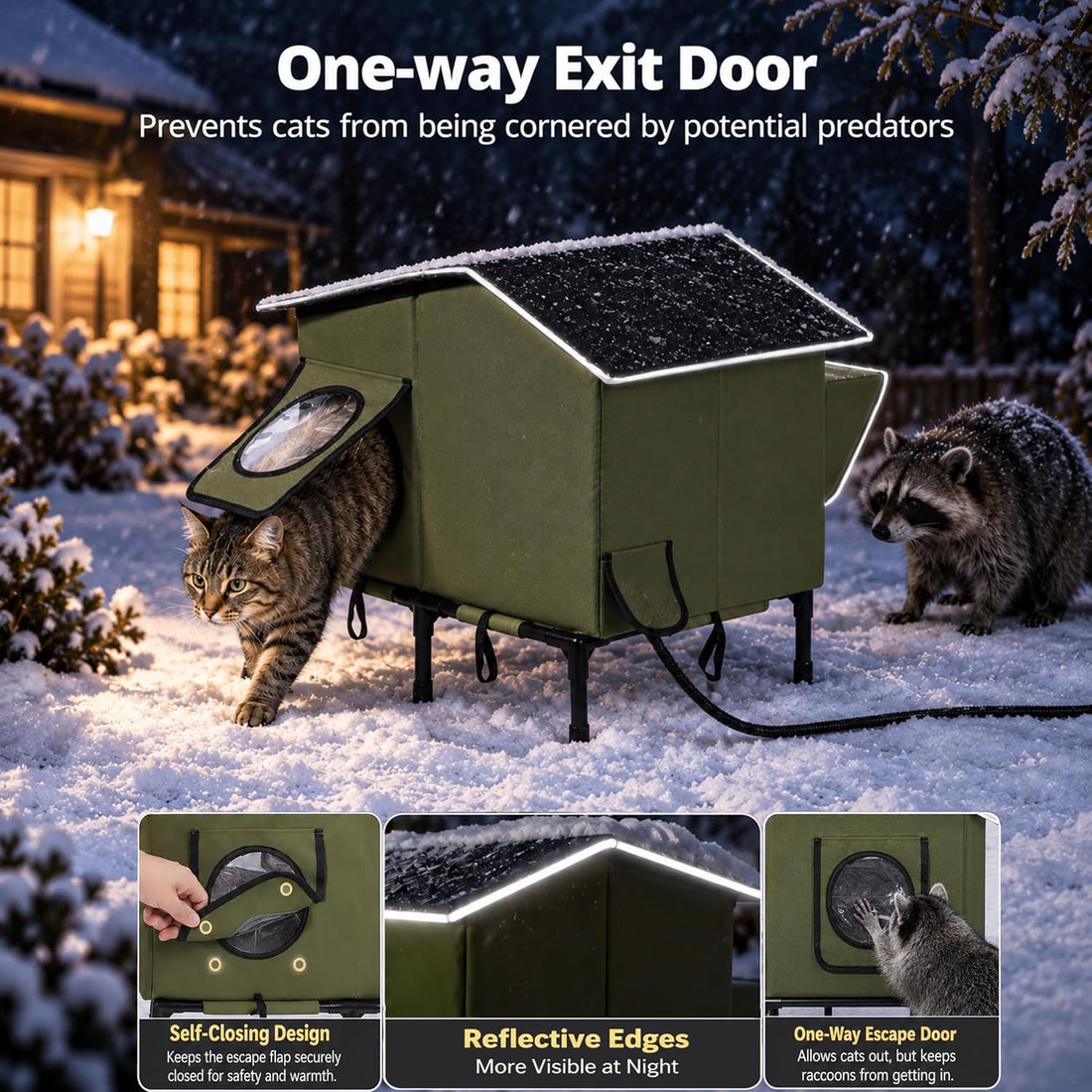 Heated Outdoor Cat House for Winter, Insulated Feral Cat Shelter