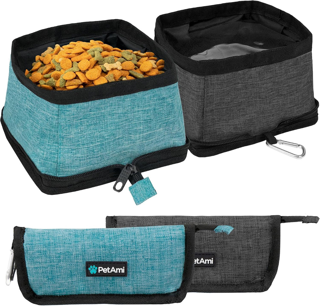 PetAmi Collapsible Dog Bowls 2 Pack, Food and Water Bowls Travel Set