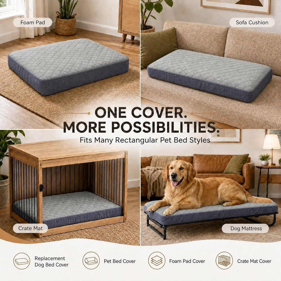 Waterproof Dog Bed Cover,Easy Replacement Cover,Dark Grey 54x44