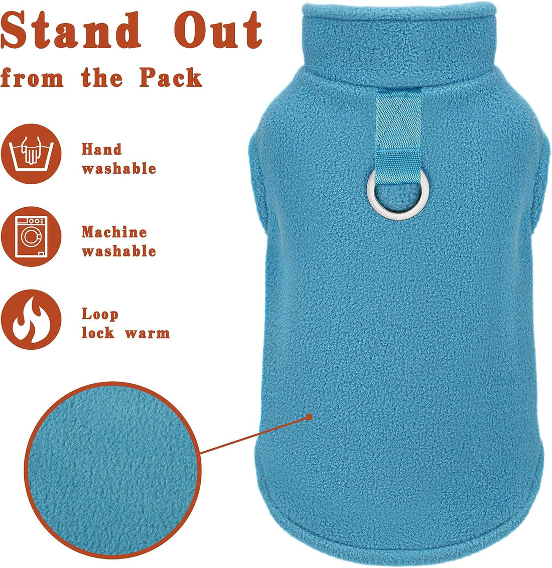 Sleeveless Vest Polyester Dog Jacket Tank Top Leash Ring Turquoise M