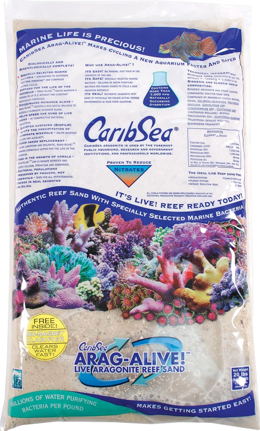 Carib Sea Arag-Alive Substrate Special Grade Reef Sand, 10 lb.