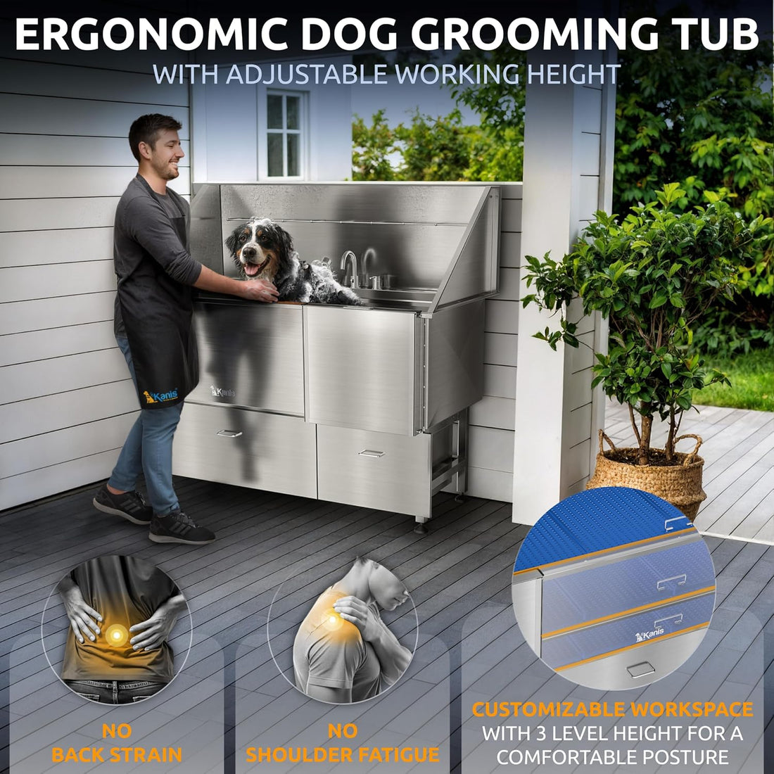 Professional Dog Washing Station 304 Stainless Steel Pets Grooming Tub