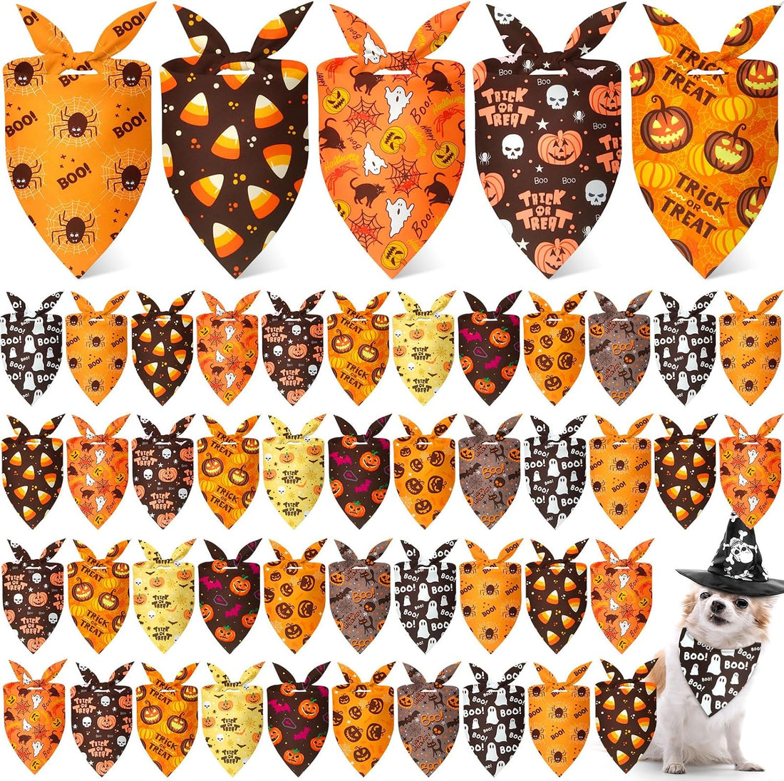 Weewooday 50 Pcs Halloween Dog Bandanas Bulk