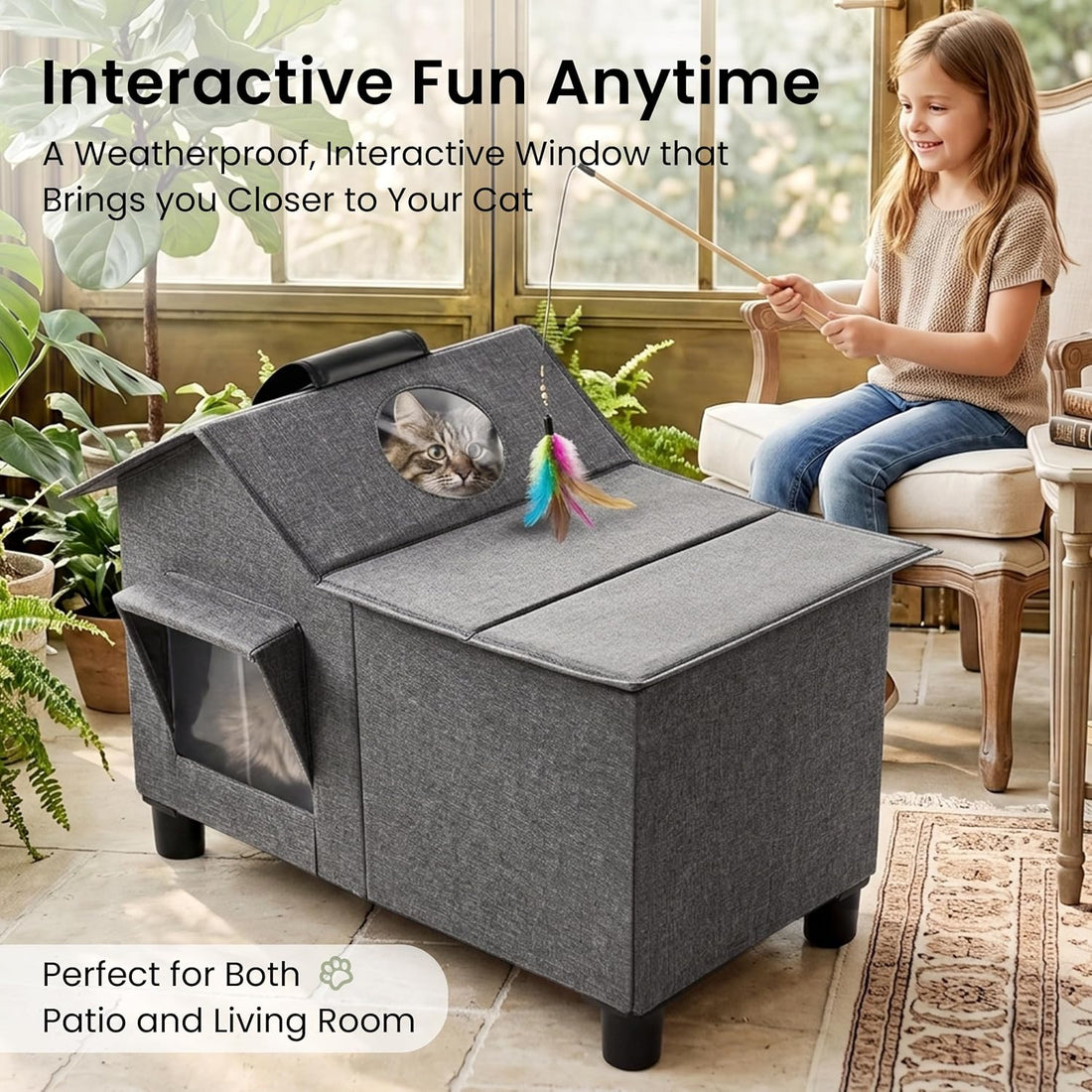 Love's cabin Outdoor Cat House Weatherproof Elevated Cat Bed, Grey