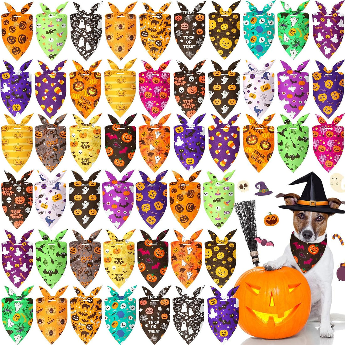 Preboun 50 Pcs Halloween Dog Bandanas Bulk