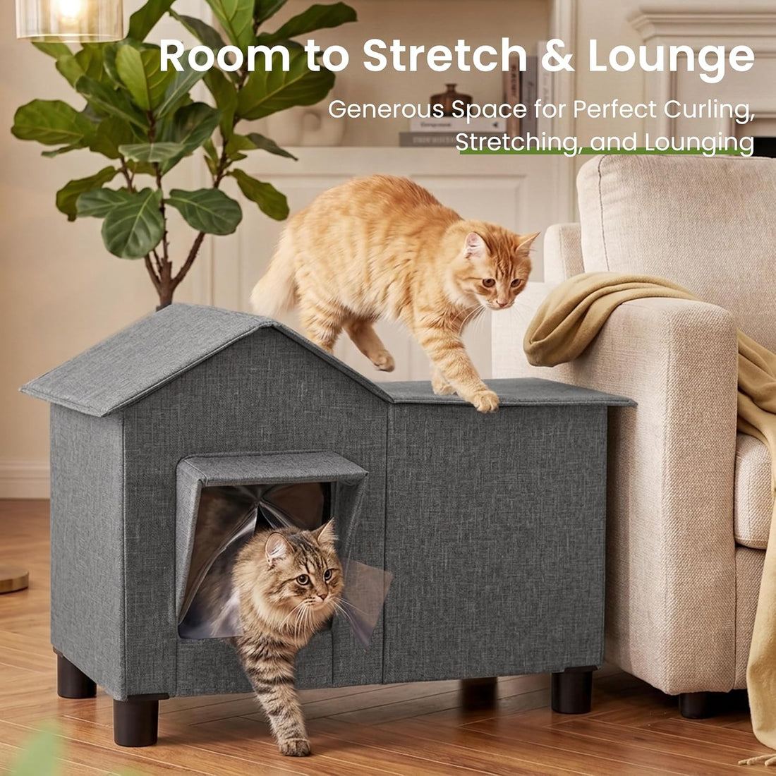 Love's cabin Outdoor Cat House Weatherproof Elevated Cat Bed, Grey