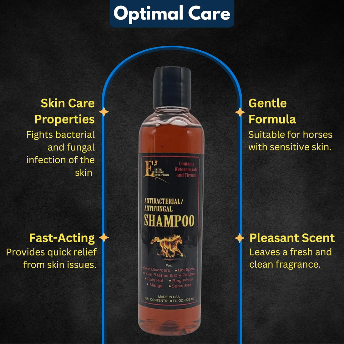 E3 Antifungal Ketoconazole and Thymol Skincare Shampoo for Horses