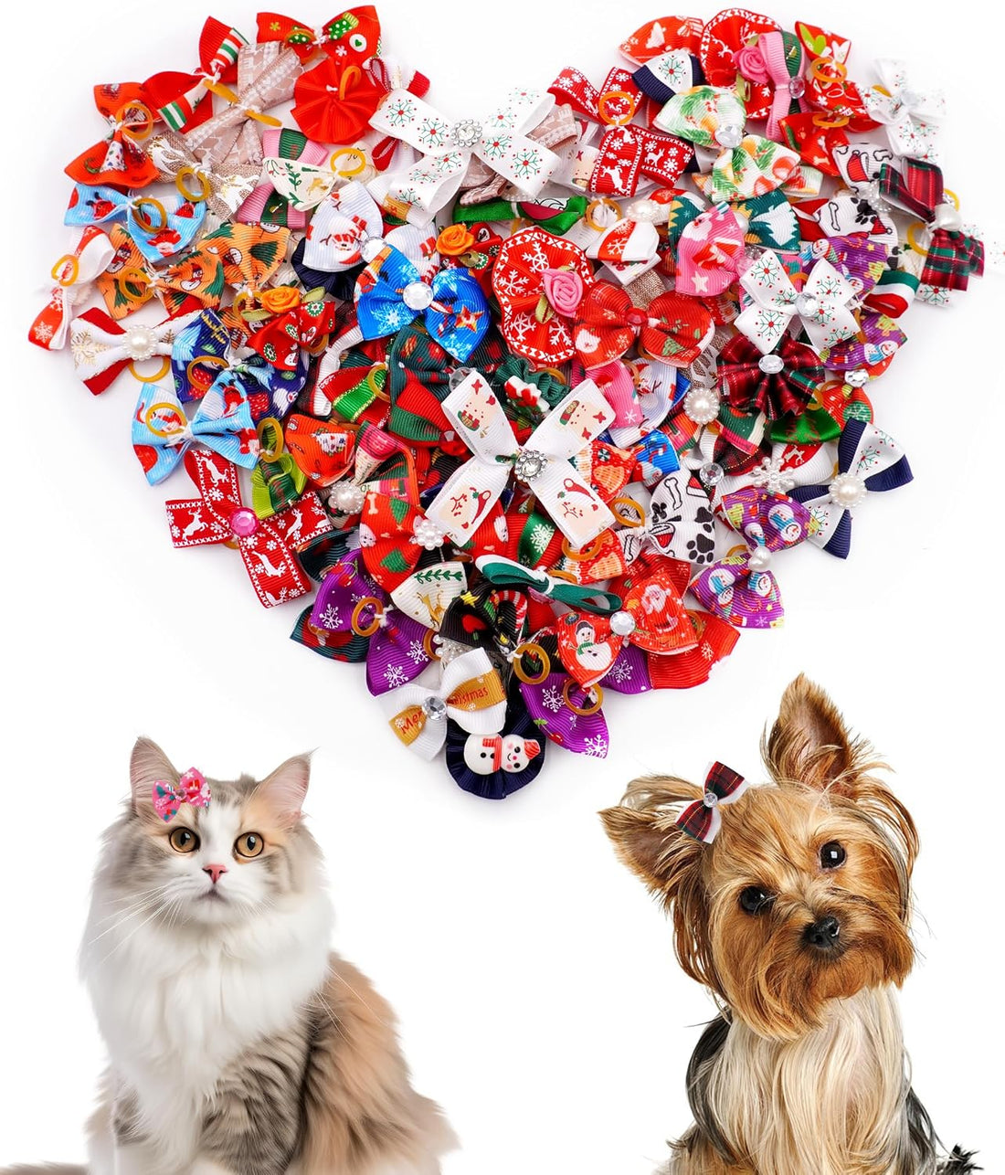 PET SHOW 100 Pack Girl Dog Hair Bows with Rubber Bands for Small Dogs
