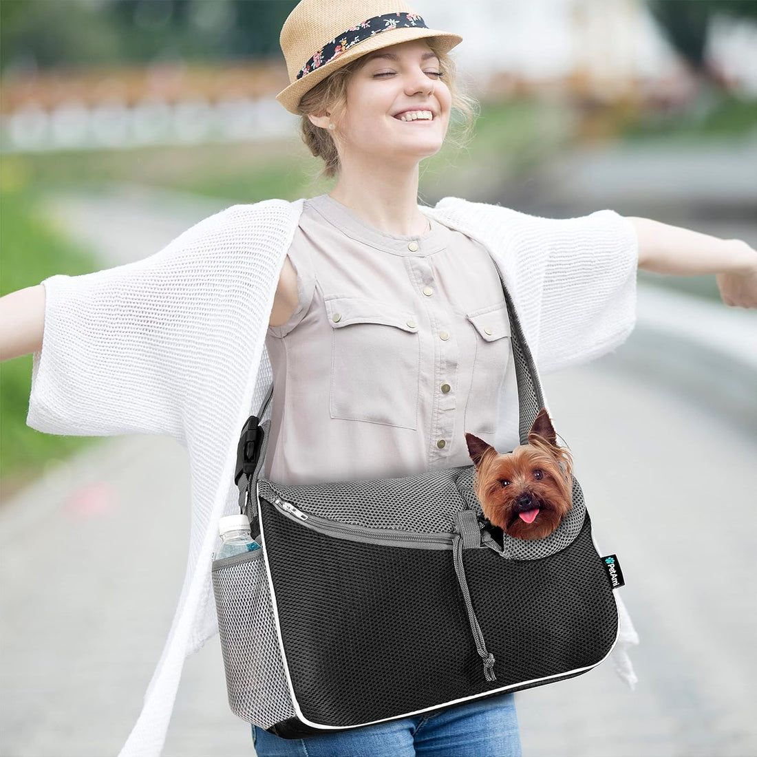 PetAmi Dog Sling Carrier for Small Dog, Hands Free Crossbody Carrier