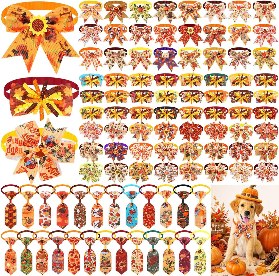 Huhumy 100 Pcs Christmas Dog Bow Ties Small Medium Pet Collar
