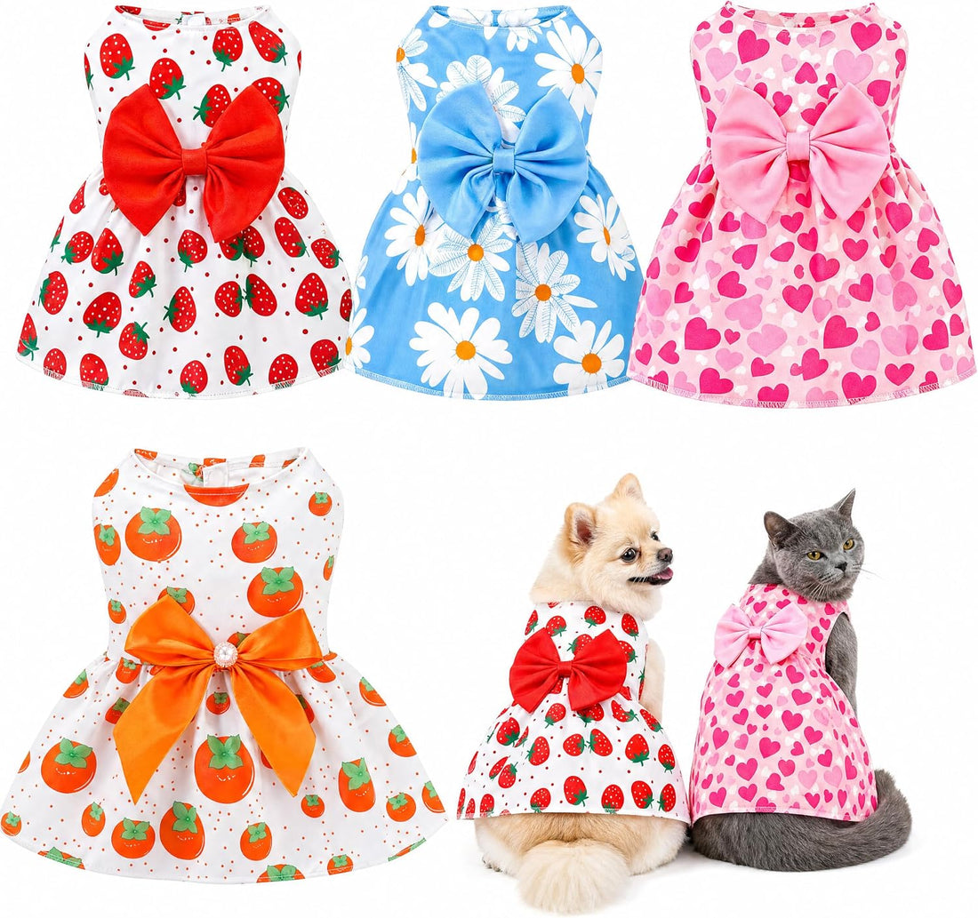 4 Pcs Dog Dress Cute Cat Dress Puppy Skirt Summer Dog Clothes Pet