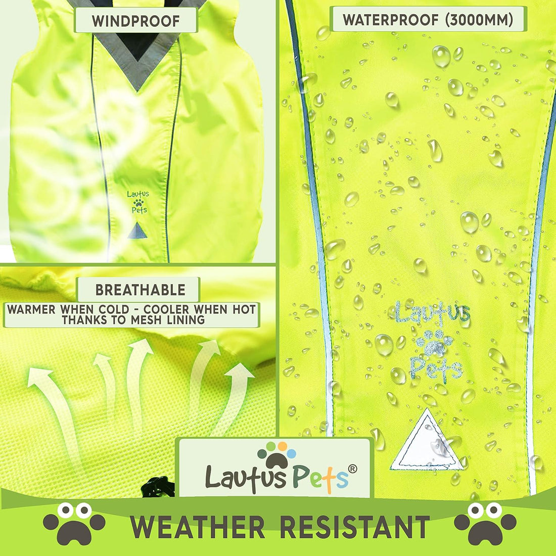 Waterproof Dog Rain Coat, Reflective Safety Strips & Leash Hole
