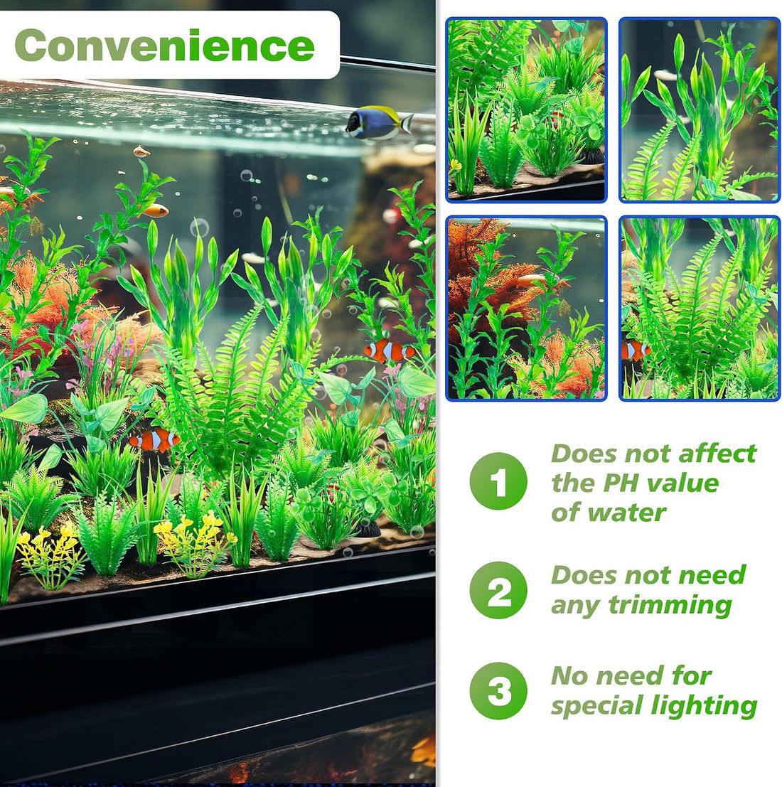 Ameliade Aquarium Artificial Plastic Plants Large Fish Tank Decor