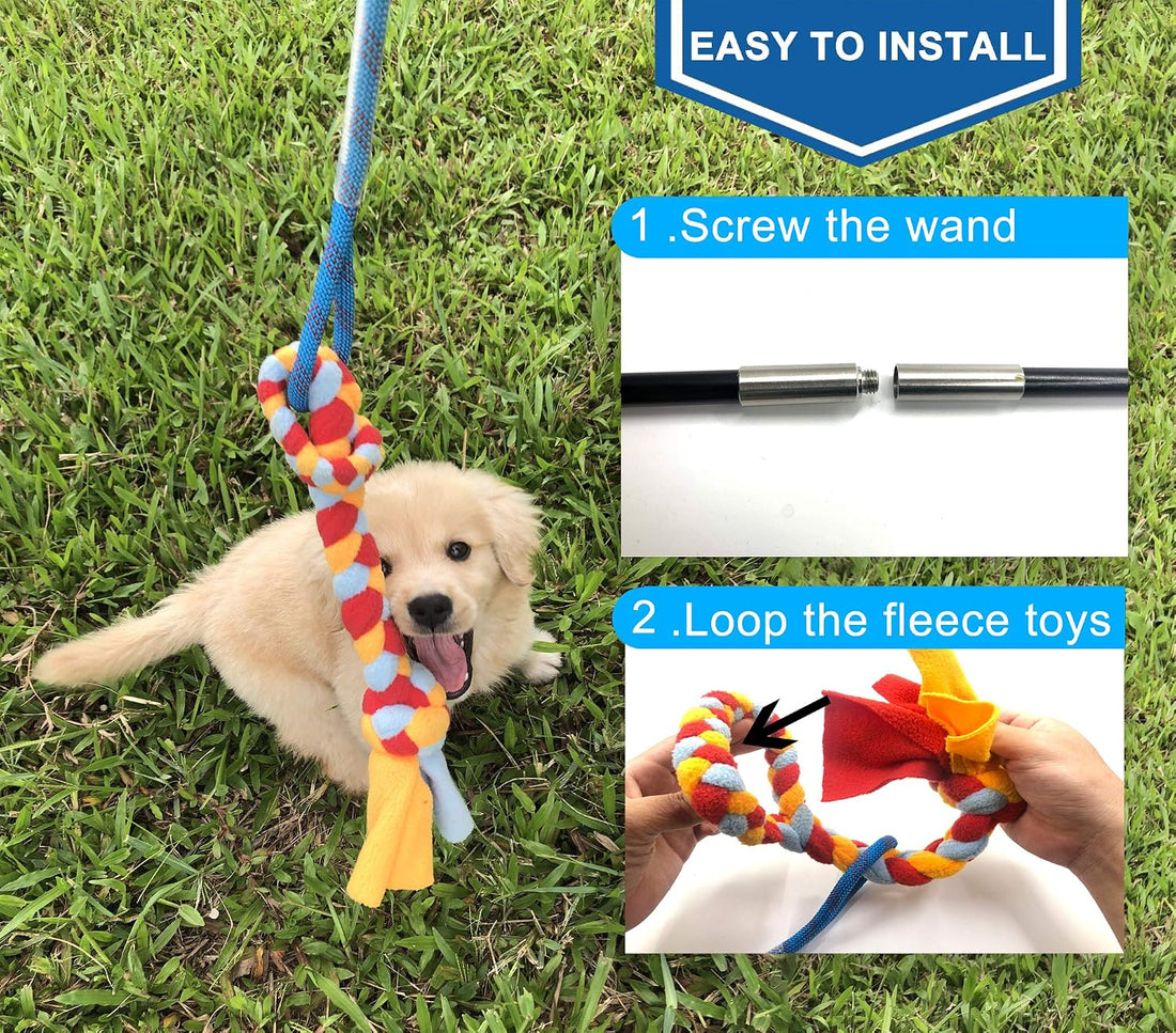 Interactive Flirt Pole Toy for Dogs Chase and Tug of War,Durable