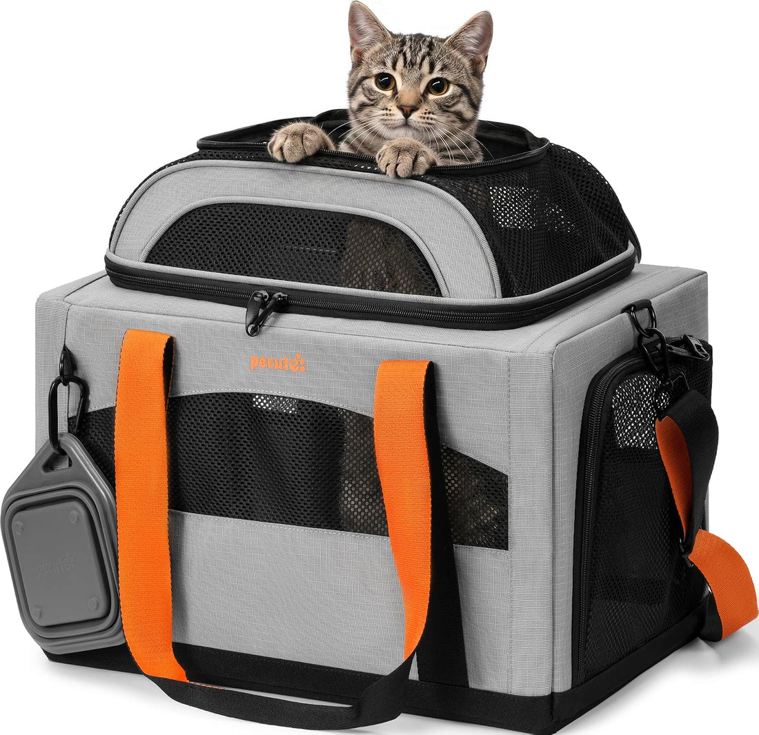 Pecute Cat Carrier, Top Expandable Dog Crate for Travel