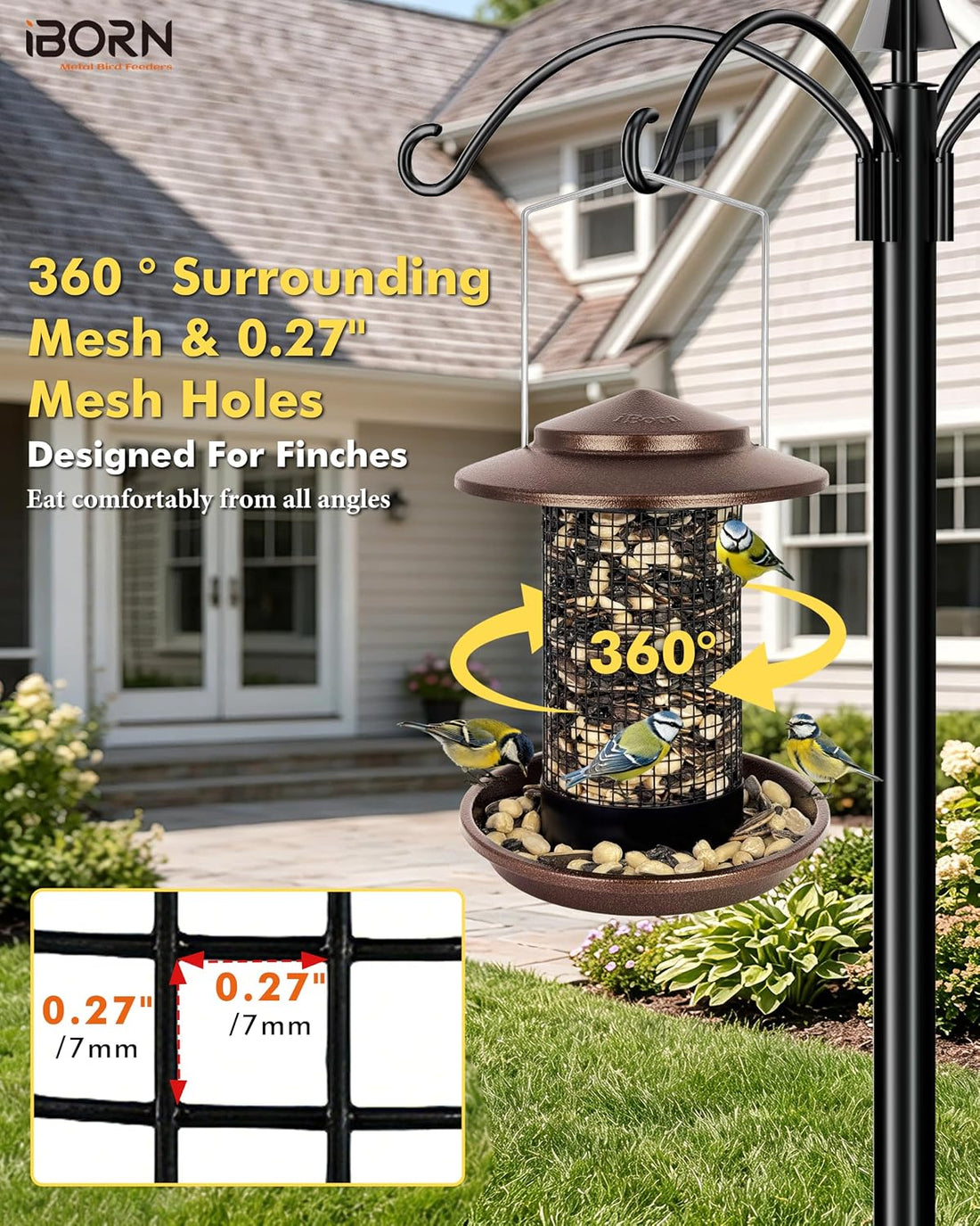 iBorn Metal Peanut Bird Feeder for Outdoors, Chew Resistant, 2.2lbs