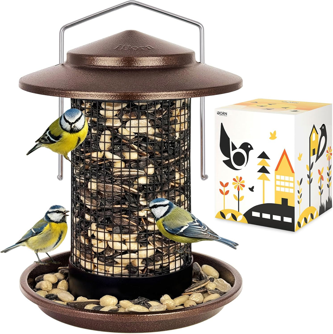 iBorn Metal Peanut Bird Feeder for Outdoors, Chew Resistant, 2.2lbs