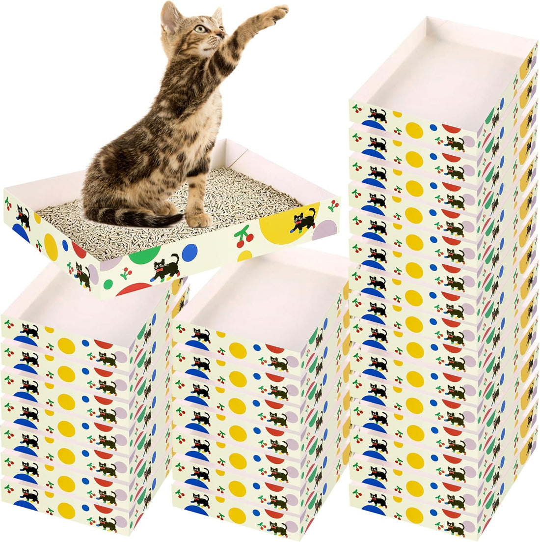 30 Pack Disposable Cat Litter Box, Foldable Paper Travel Litter Box