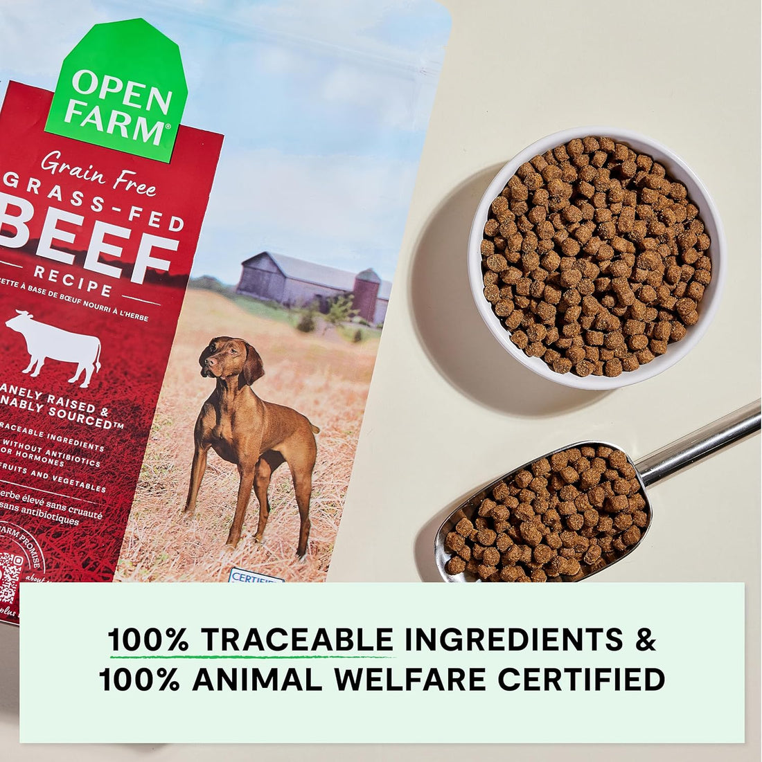 Open Farm Grain Free Dry Dog Food, Grass-Fed Beef Kibble, 22lb Bag