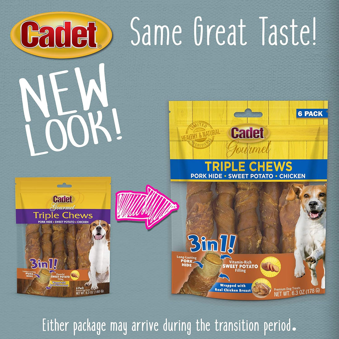 Cadet Gourmet Triple Chews Long-Lasting Pork Hide Sticks with Sweet