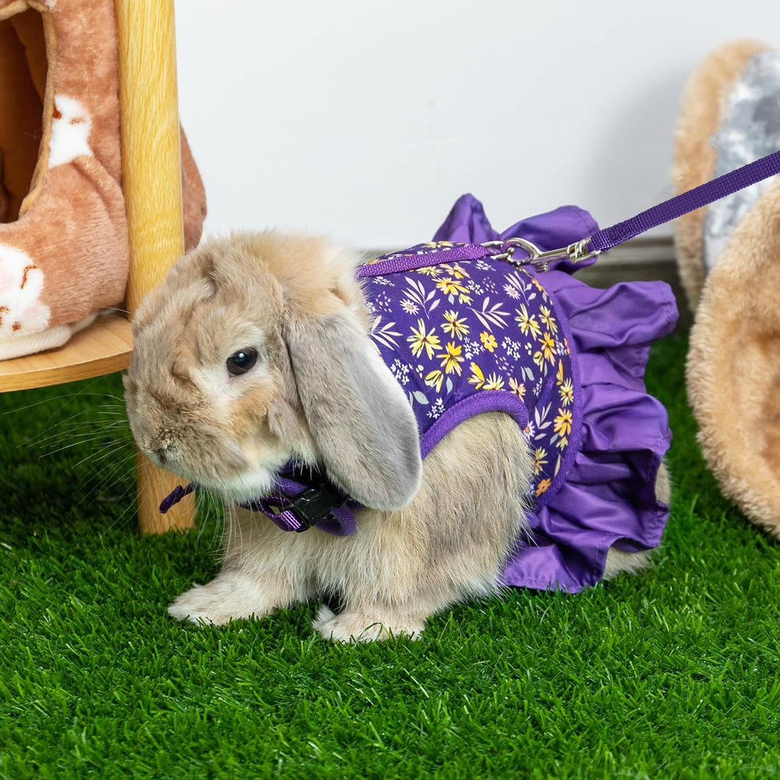 Bunny Harness and Leash Set, Escape Proof Floral Mesh Rabbit Vest