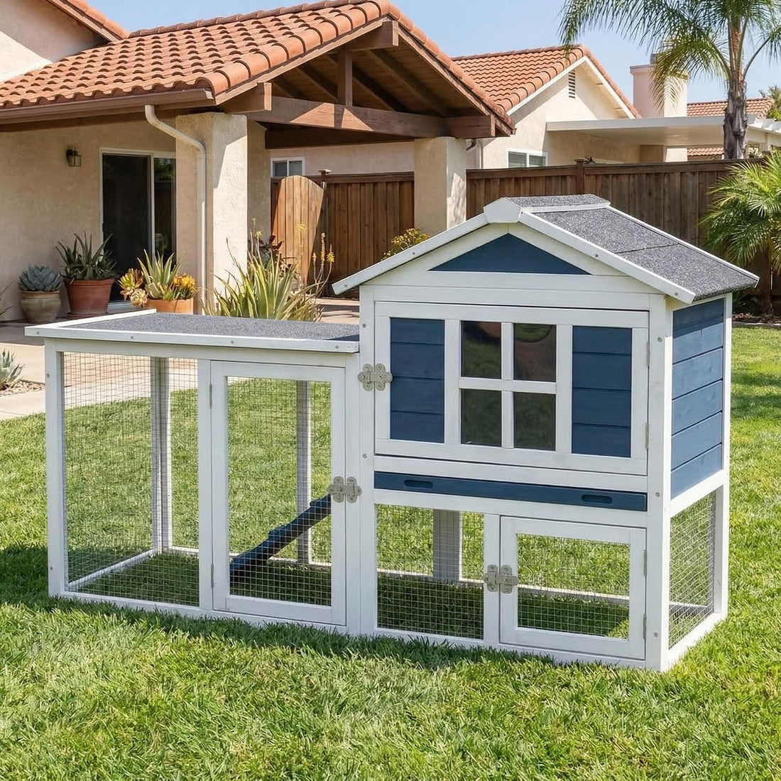 RUNSHED Wooden Rabbit Hutch, Waterproof Roof & Pull‑Out Cleaning Tray
