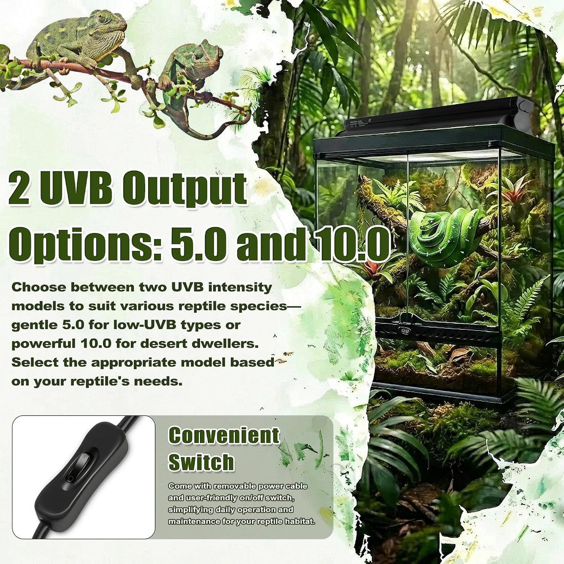 T5 HO UVB Reptile Light Kit, 12.4" Fixture with 8W 5.0 UVB Tube