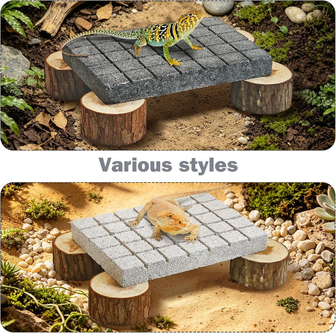 Lizard Scratching Pad, Volcanic Rock Basking Platform with Wooden