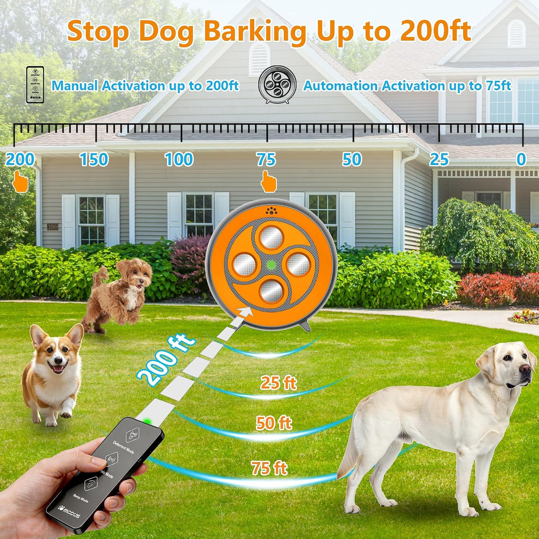 Dog Barking Deterrent with Remote, Rechargeable, 6 Modes, 200ft Range