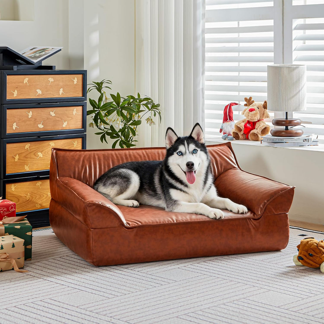Large Leather Dog Sofa Pet Couch Bed for Medium and Large Dogs Under