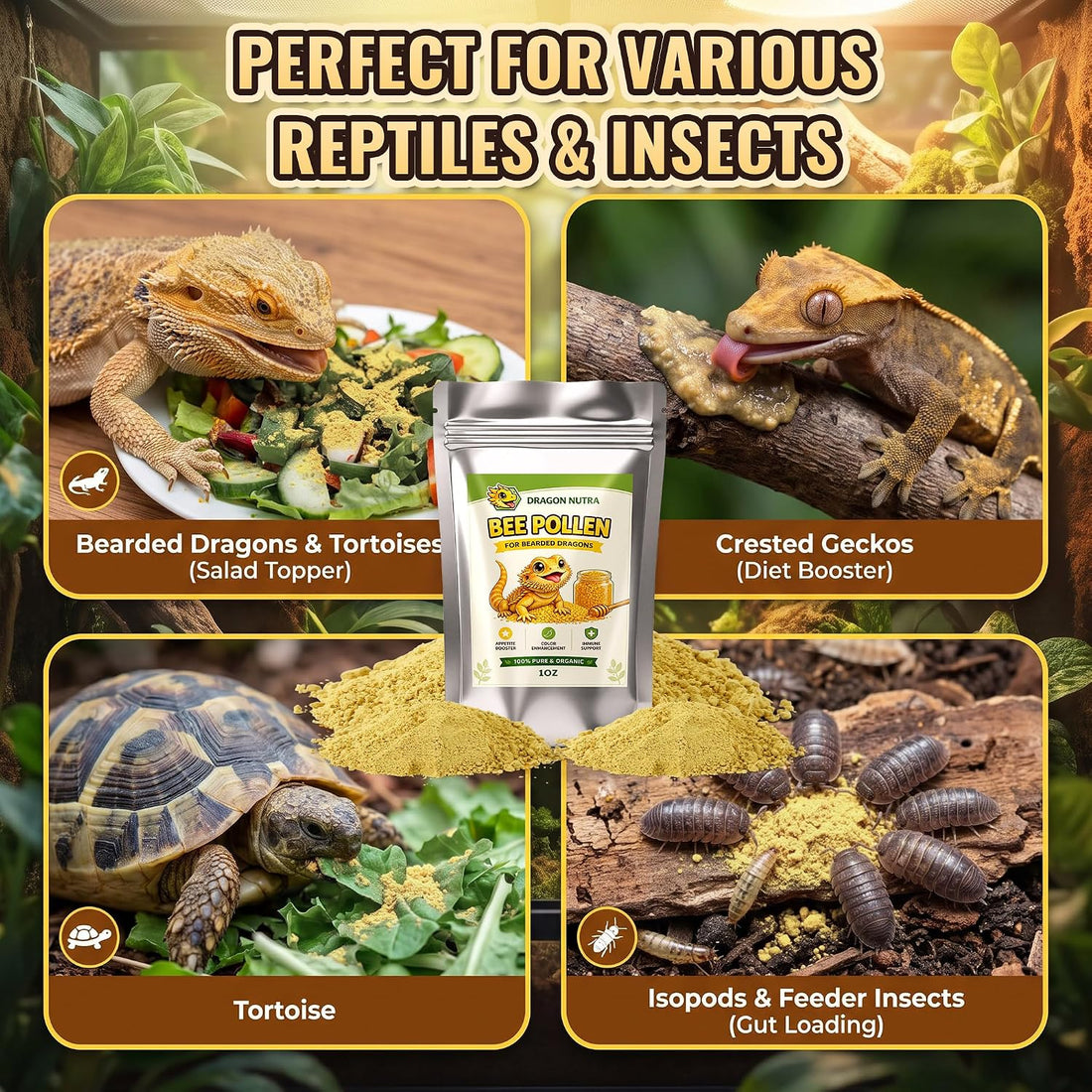 Bee Pollen Powder for Reptiles, 2pcs (1oz Each)