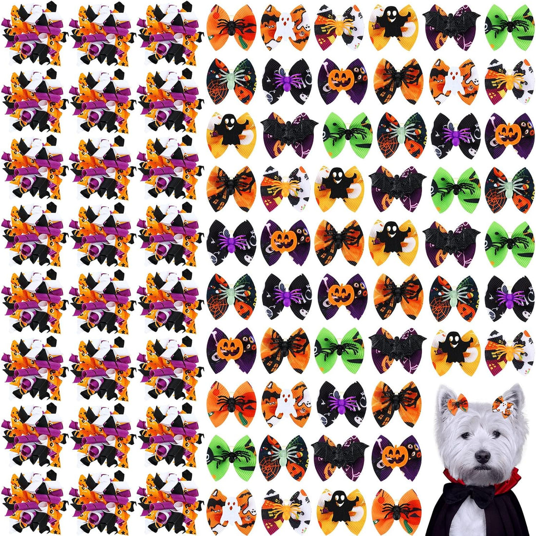 Weewooday 70 Pcs Dogs Hair Dog Bows Bowtie with Rubber Band