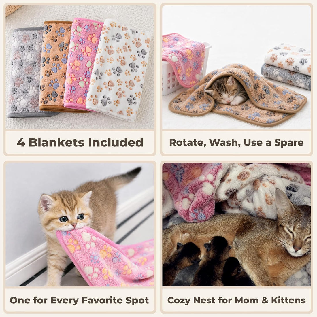 1 Pack 4 Kitten Blankets for Indoor Kittens