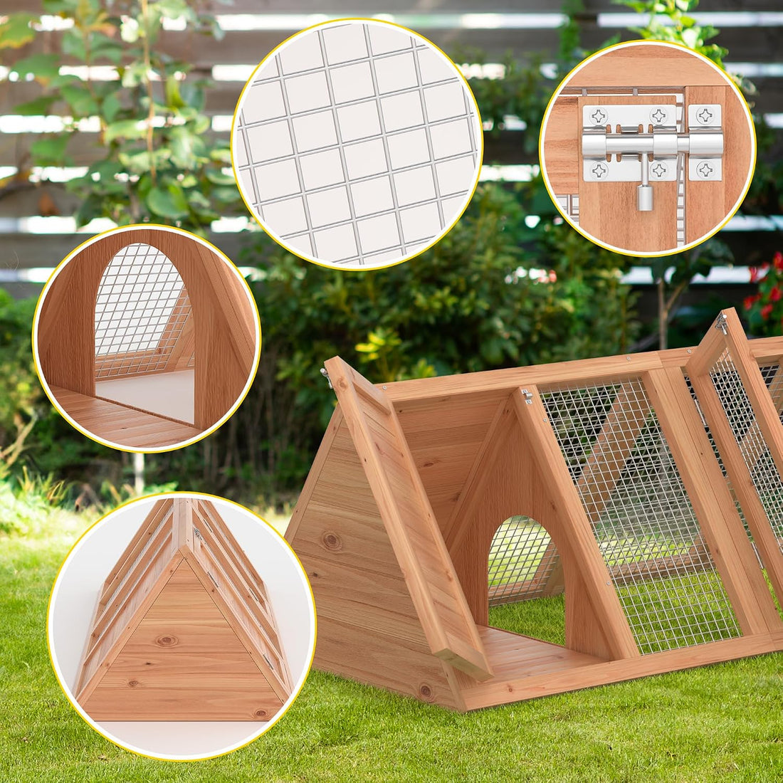 Rabbit Hutch, Small A-Frame Chicken Coop Outdoor w/ 2 Door & Run Cage