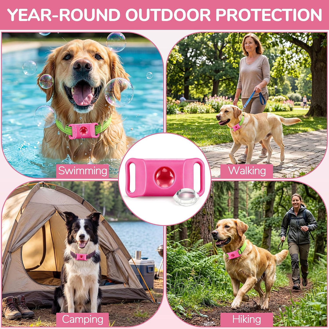 Pink Dog Tag for Flea & Tick Prevention with 2 Refills, Waterproof