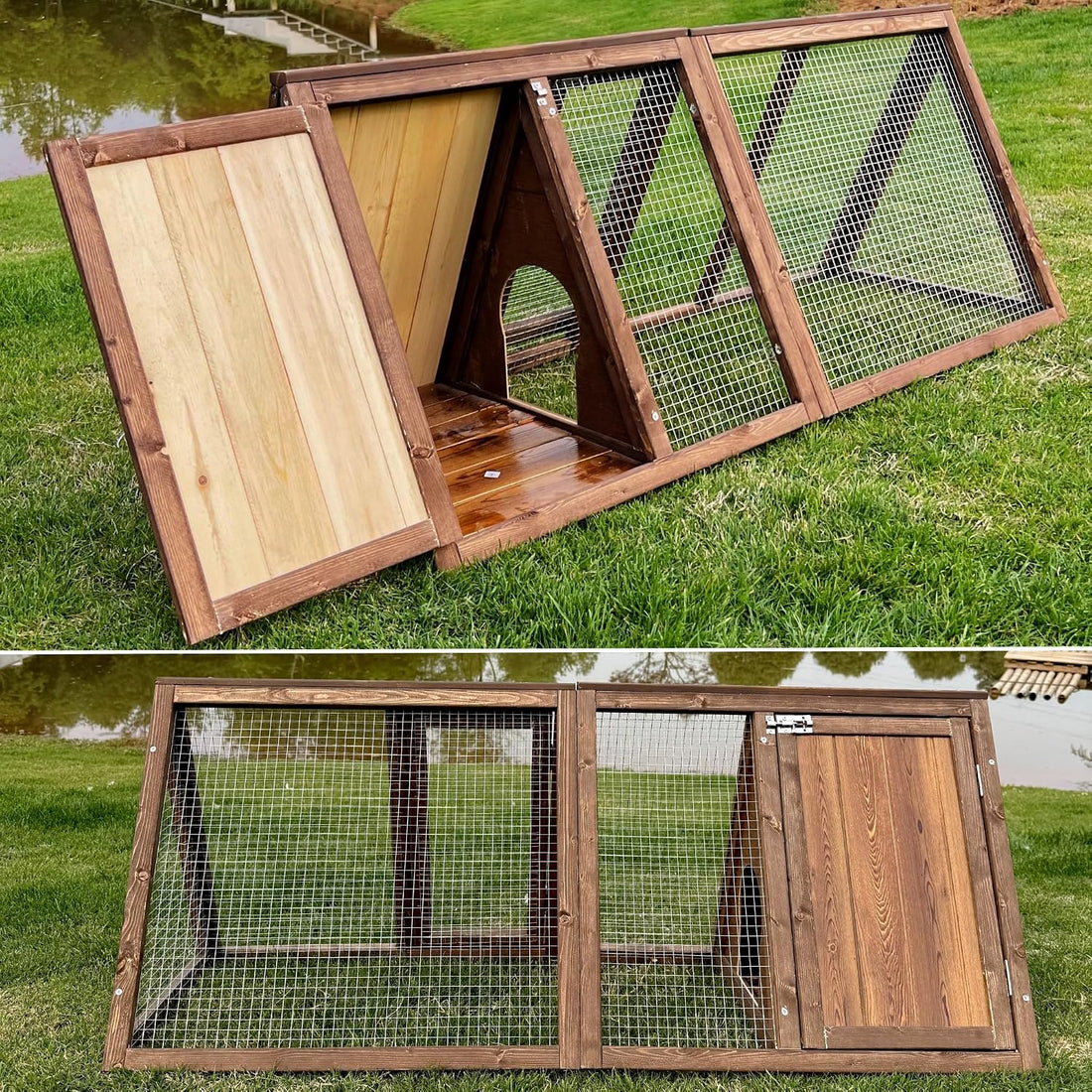 Outdoor Chicken Coop Wooden A-Frame Small Animal Coop Rabbit House