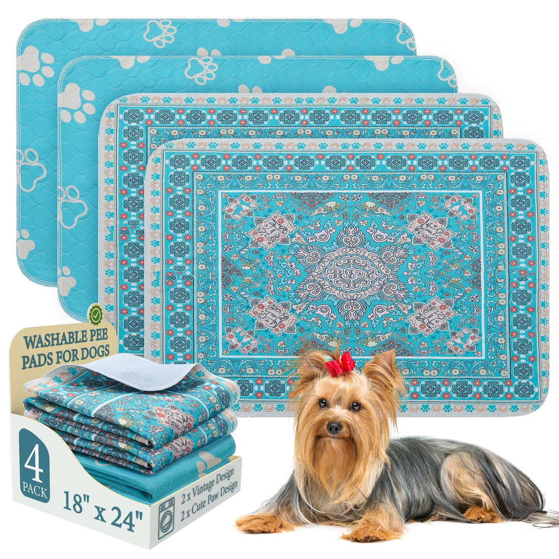 Homimp Washable Pee Pads for Dogs, 4 Pack Reusable Puppy Pads