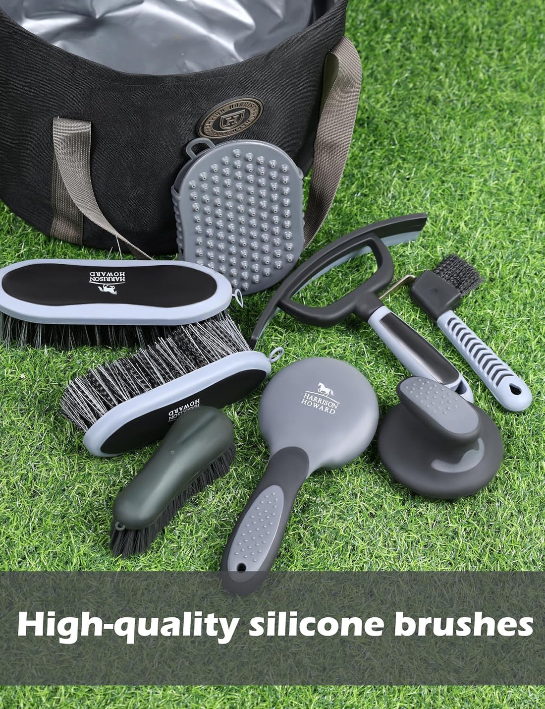 Harrison Howard 9 Piece Horse Brush Set with Organizer Tote Bag